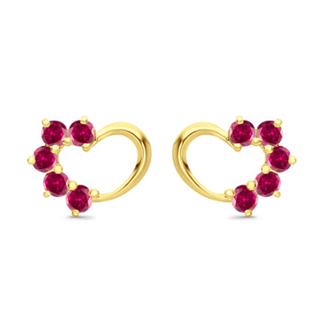 Solid 14K Yellow Gold Heart Stud Earrings Simulated Ruby CZ with Screw Back